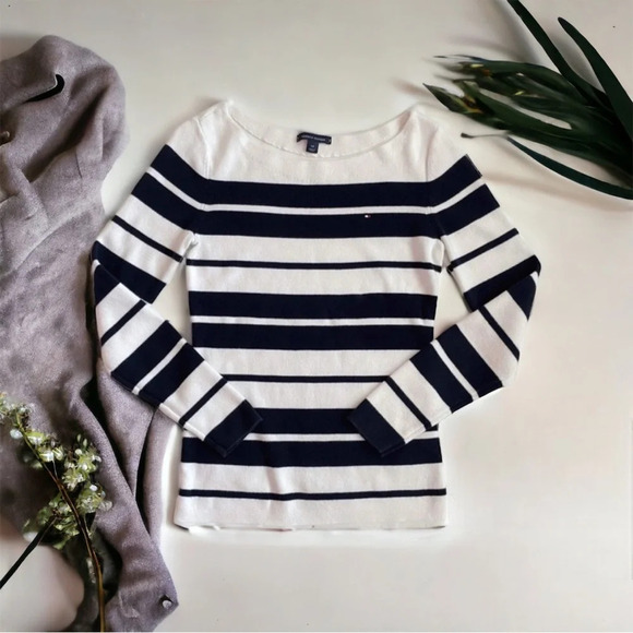Tommy Hilfiger Sweaters - Tommy Hilfiger Stripe Cotton Sweater Navy White Size S Fall Winter Sailor